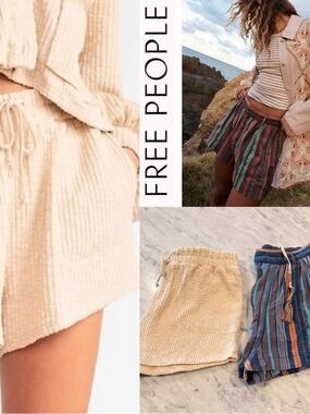 2 Free People sz XL harem striped kahuna shorts beach pull on